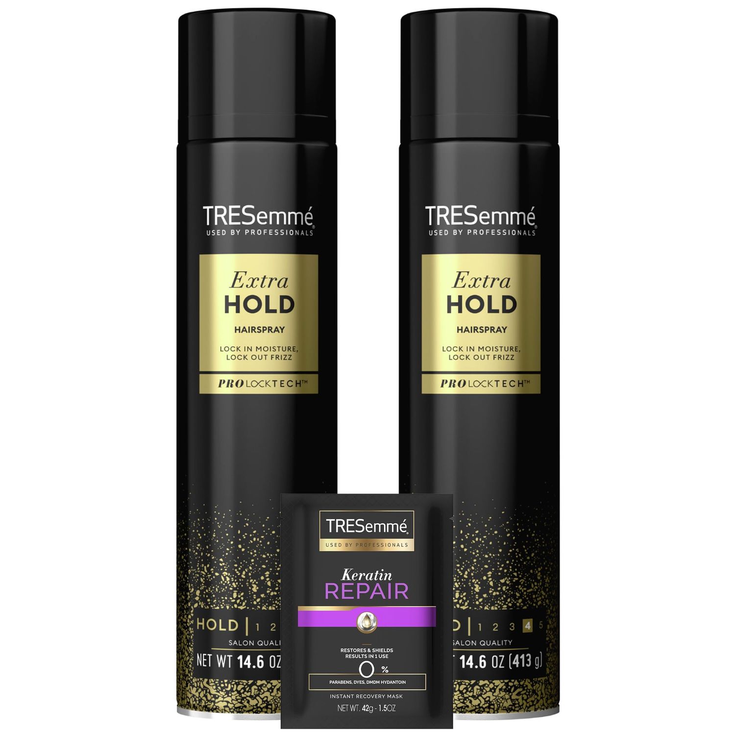 TRESemm Hairspray, Extra Hold, 2-Pack + Keratin Repair Hair Mask - Moisturizing Hair Spray, Anti-Humidity, Anti-Frizz Hair Products (3 Piece Set)