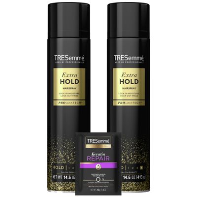 TRESemm Hairspray, Extra Hold, 2-Pack + Keratin Repair Hair Mask - Moisturizing Hair Spray, Anti-Humidity, Anti-Frizz Hair Products (3 Piece Set)