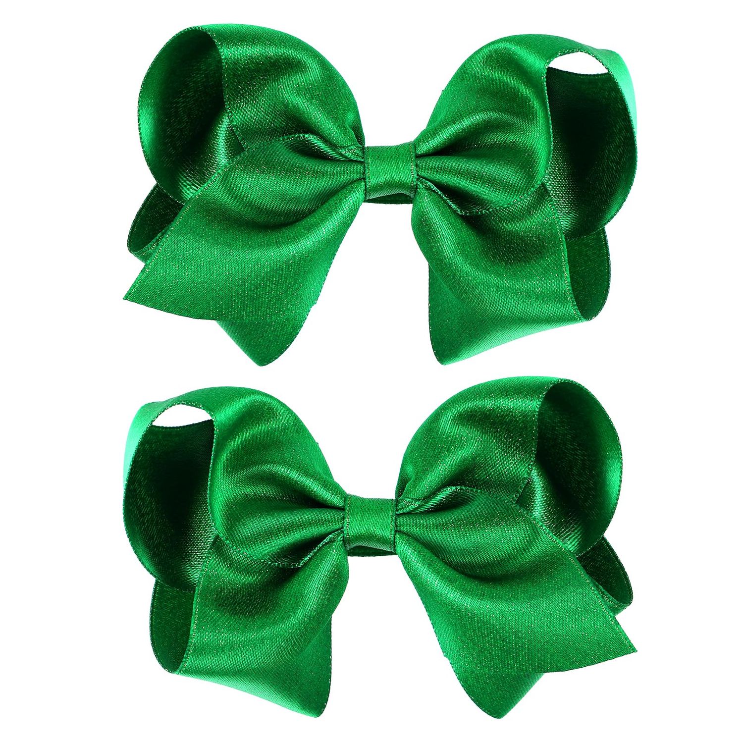 4inch Christmas Shiny Glittery Green Ribbon Hair Bow Clips Cheer Alligator Barrettes St Patricks Day Outfit Decorations Stuff Gift for Teen Toddler Baby Girls Kid Women Birthday Gift