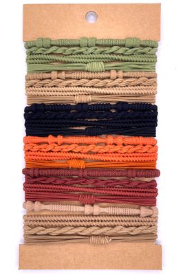 Boho Hair Accessories - Hair Tie Bracelet in Orange, Green, and Black, Elastic Ponytail Holders for Thin or Thick Hair