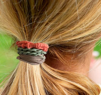 Boho Hair Accessories - Hair Tie Bracelet in Orange, Green, and Black, Elastic Ponytail Holders for Thin or Thick Hair