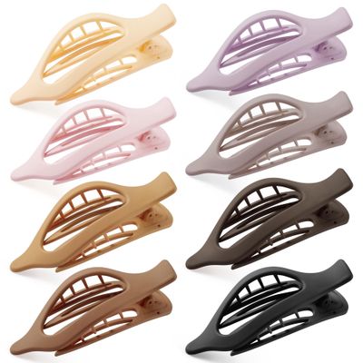 Gift4U Flat Hair Clips for Women, 8 Pack French Concord Claw Clips for Thick Thin Curly Hair, Strong Hold No Slip Grip Hair Claw Clips, Neutral Colors D