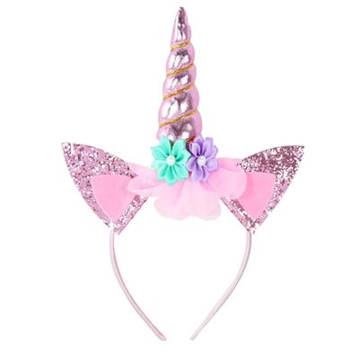 Roffiy Unicorn Horn Headband Pink Glitter Cute Unicorn Flowers Hairband for Women Birthday Party Halloween Cosplay Clothing Hair Decoration Supplies for Girls (Pink, Universal size)