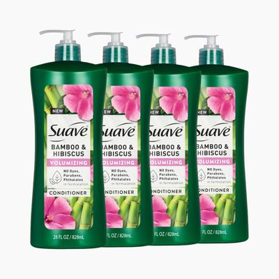 Suave Bamboo &amp; Hibiscus Volumizing Conditioner, for Fine and Flat Hair, Salon Proven System for Boosting Hair Volume and Body, 28 oz, 4 Pack