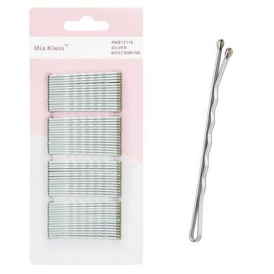 Mia Klein Bobby Pins, Hair Pins 2 Inch 60PCS Crimped Hair Grips for Kids, Girls, and Women, Secure and Easy for All Hair Types, With Ball Tips Design. Hair Accessories for Daily Use (Silver)