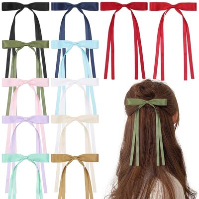 SEVEN STYLE 12 PCS Hair Bows for Women, Hair Ribbon Hair Bows with Long Tail Hair Bow clips Hair Barrettes for Women Accessories