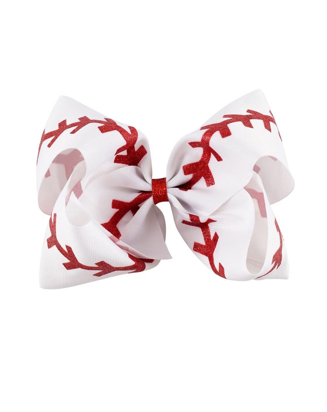 White Softball Hair Clips Bow