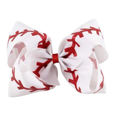 White Softball Hair Clips Bow