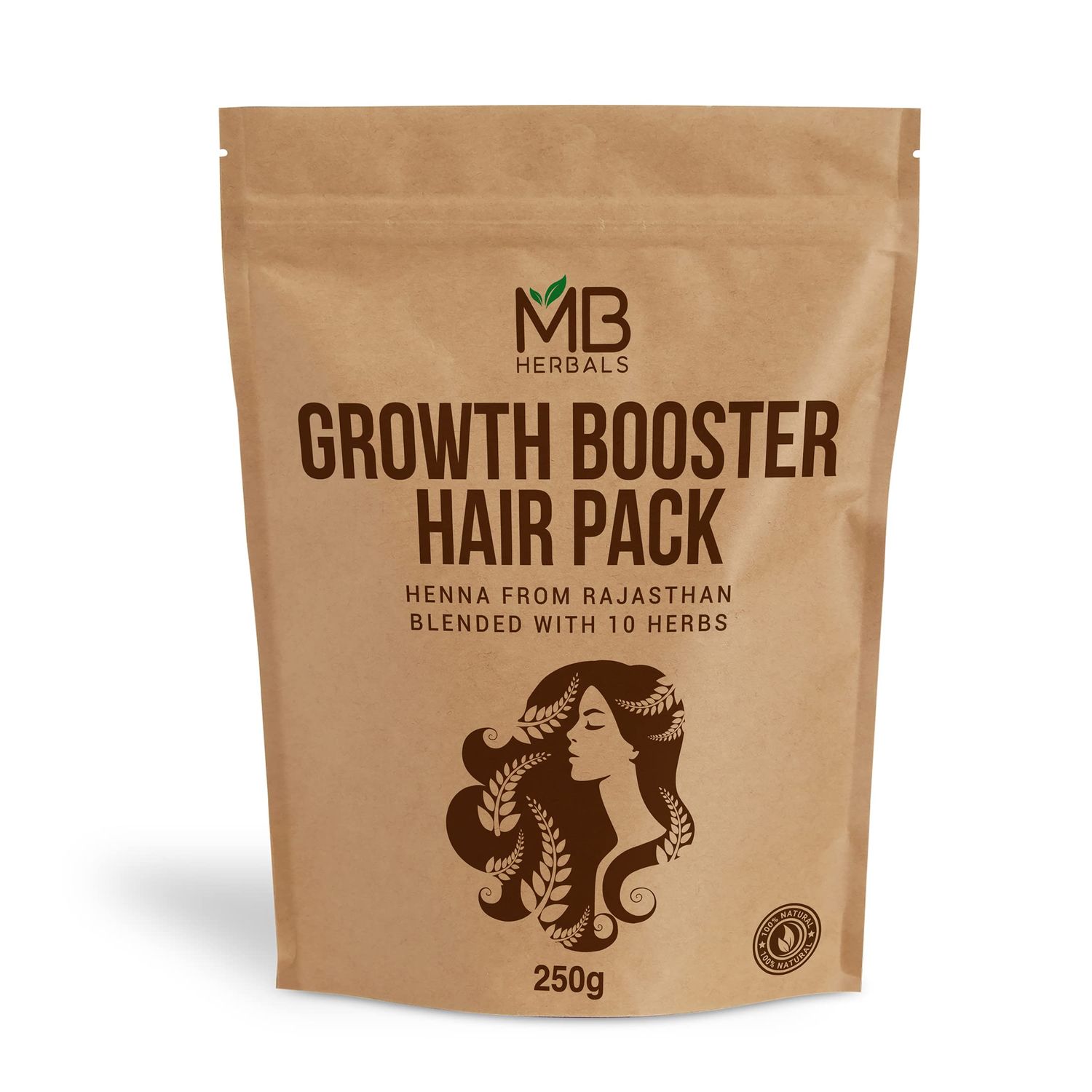 MB Herbals Growth Booster Hair Pack | Blend of Henna Shikakai Amla Brahmi Bhringraj Aloe Vera Neem Hibiscus Curry Leaves Fenugreek &amp; Kapoor Kachri Powders for Hair Growth | 8.8 oz / 250g Pack