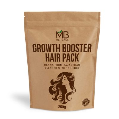MB Herbals Growth Booster Hair Pack | Blend of Henna Shikakai Amla Brahmi Bhringraj Aloe Vera Neem Hibiscus Curry Leaves Fenugreek &amp; Kapoor Kachri Powders for Hair Growth | 8.8 oz / 250g Pack