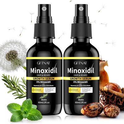 5% Minoxidil with Biotin for Men Spray, Minoxidil with Rosemary for Women Hair Growth, Beard Scalp Serum for Thicker Fuller Hair (2 x 2 Fl Oz)