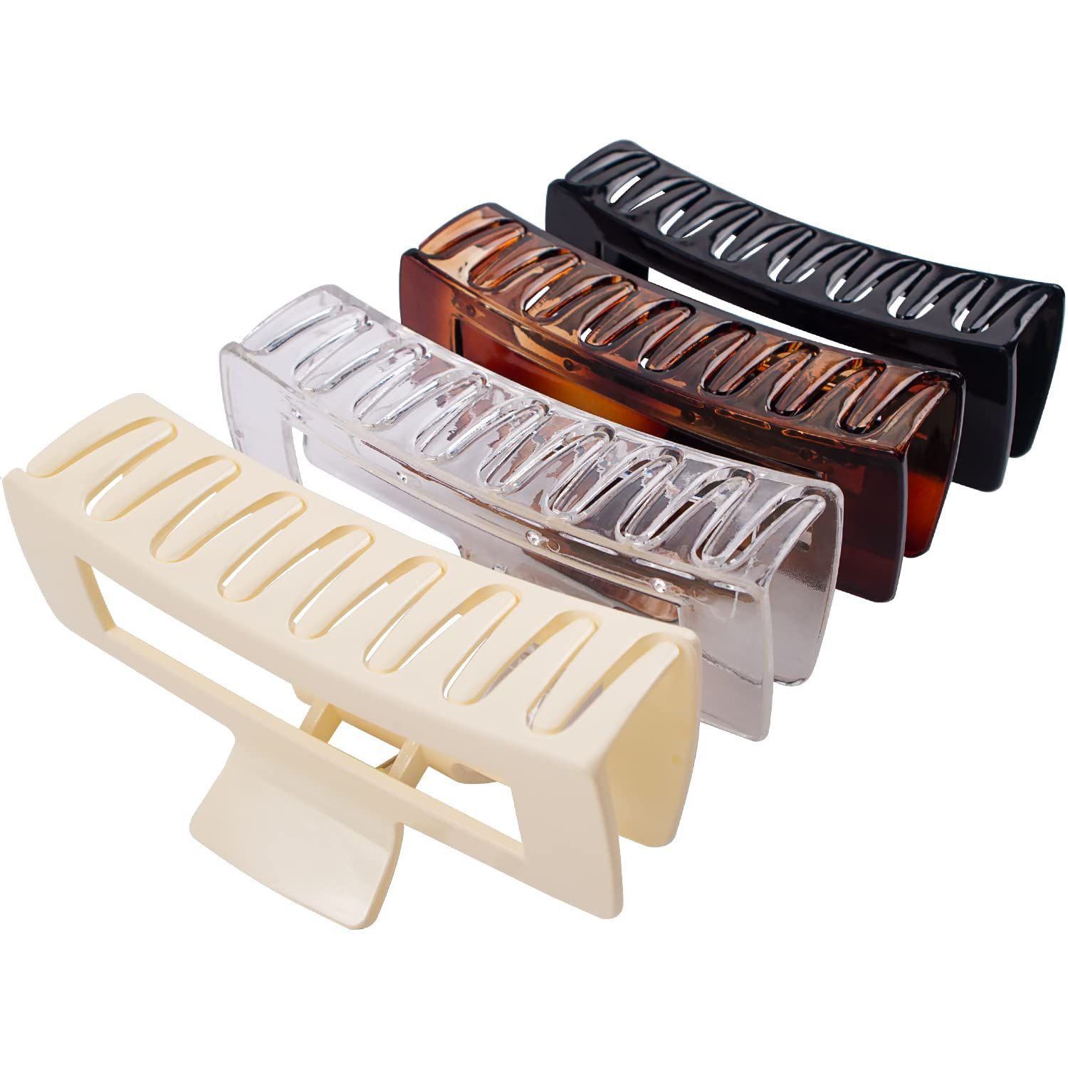 4 Pack Extra Large Hair Claw for Women, 5&#39;&#39; Strong Hold Bright Clamps for Thick and Long Hair, 90&#39;s Non-slip Square Jaw Clips for Curly Hair,