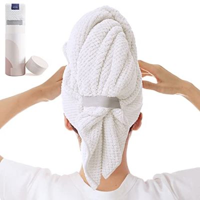 BYCOO Large Microfiber Hair Towel Wrap for Women, Anti Frizz Drying Towel, Fast Dry Turban Wet Hair, Long, Thick, Curly Super Absorbent Soft Towels - White X-Large