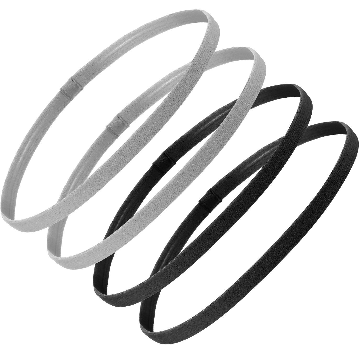 Sumind 4 Pieces Thick Non-Slip Elastic Sport Headbands Football Hair Headbands for Women and Men (Black, Gray
