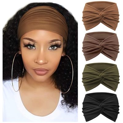 DRESHOW 4 Pack Turban Headbands for Women Wide Vintage Head Wraps Knotted Cute Hair Band Accessories