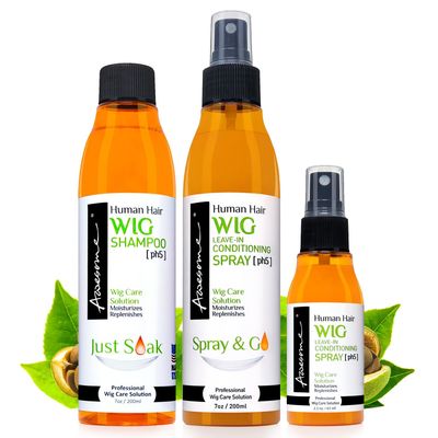 Awesome Human Hair Wig Shampoo &amp; Conditioner, Premium set of 3, Promoting Silkiness, Shine &amp; Freshness I Preventing Dryness (7 fl oz, 2.3 fl oz travel size)