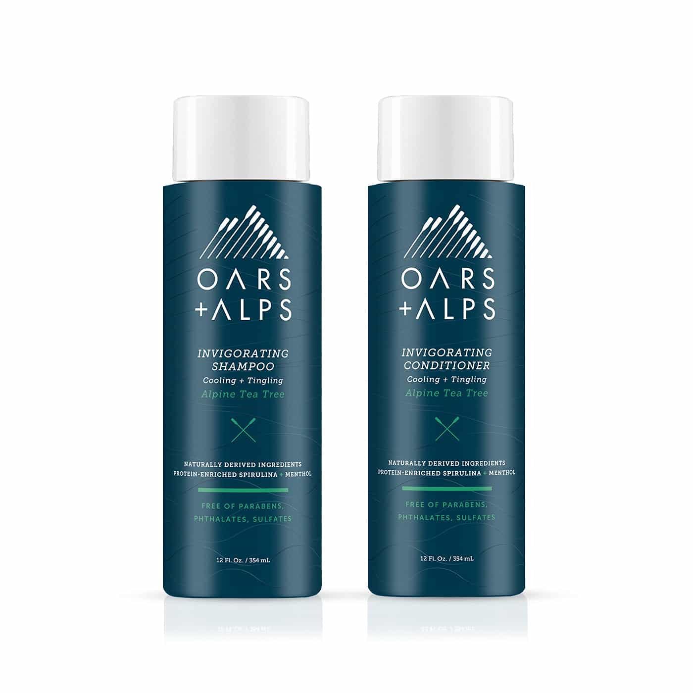 Oars + Alps Men&#39;s Sulfate Free Hair Shampoo and Conditioner Set, Infused with Witch Hazel and Tea Tree Oil, Alpine Tea Tree, 12 Fl Oz Each