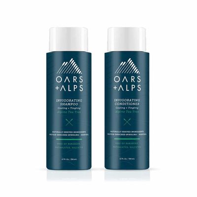 Oars + Alps Men&#39;s Sulfate Free Hair Shampoo and Conditioner Set, Infused with Witch Hazel and Tea Tree Oil, Alpine Tea Tree, 12 Fl Oz Each