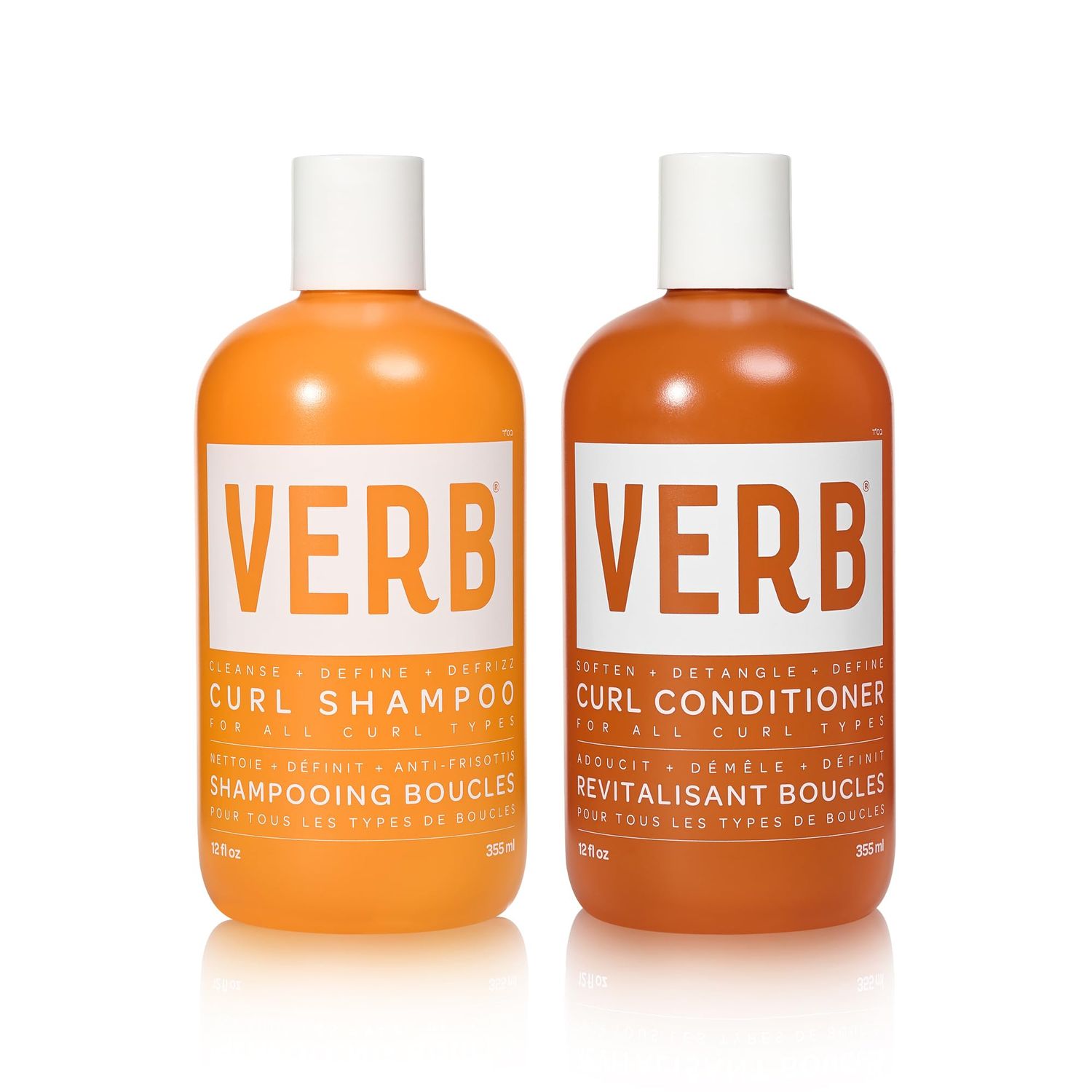 Verb Curl Shampoo &amp; Conditioner Duo - Mild, Cleanse and Smooth Curl Defining Shampoo for Frizzy Hair + Soften, Define and Hydrate Frizz Control Conditioner - Vegan &amp; Sulfate Free, 12 fl oz