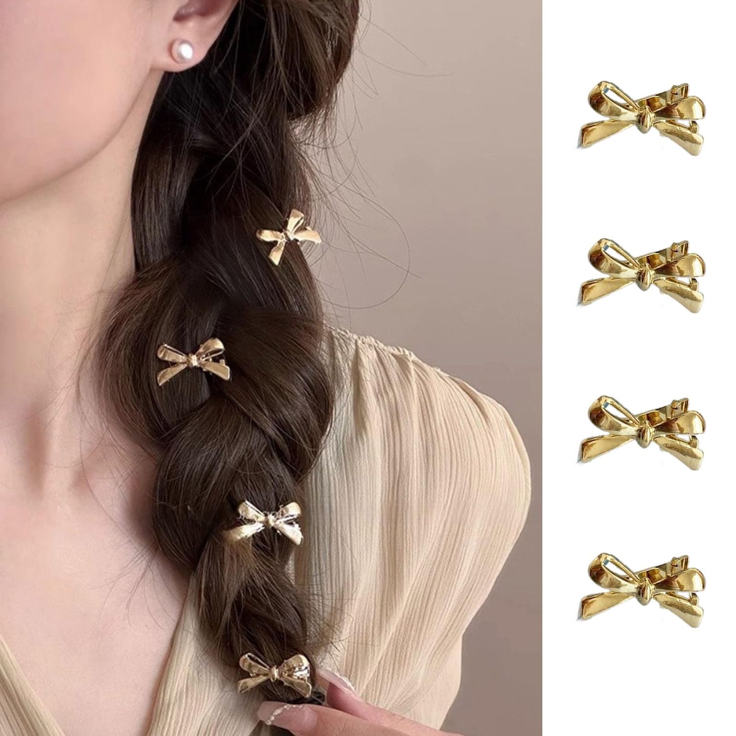 8pcs Gold Bow Small Hair Clips - Cute Bow Hair Claw Clips Sweet&amp;Cool Small Bangs Claw Clips Gold Broken Hair Clip Mini Duckbill Hairpin Clips Bow Hair Accessories for Daily