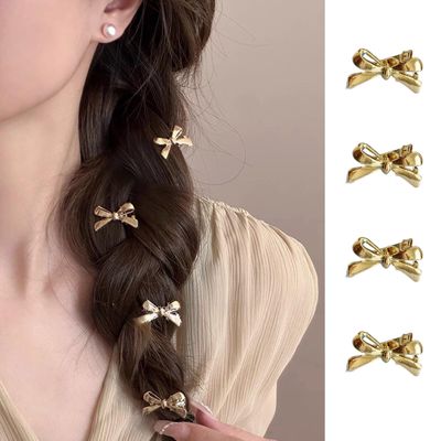 8pcs Gold Bow Small Hair Clips - Cute Bow Hair Claw Clips Sweet&amp;Cool Small Bangs Claw Clips Gold Broken Hair Clip Mini Duckbill Hairpin Clips Bow Hair Accessories for Daily