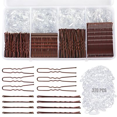 Ninsula 370PCS Hair Pins Kit Bobby Pins Brown Hair 2inch 2.7inch, U Shaped Hair Pins for Women 2inch 2.4inch with Clear Hair Bands, Bobby Pins for Women with Storage Box for All Hair Types