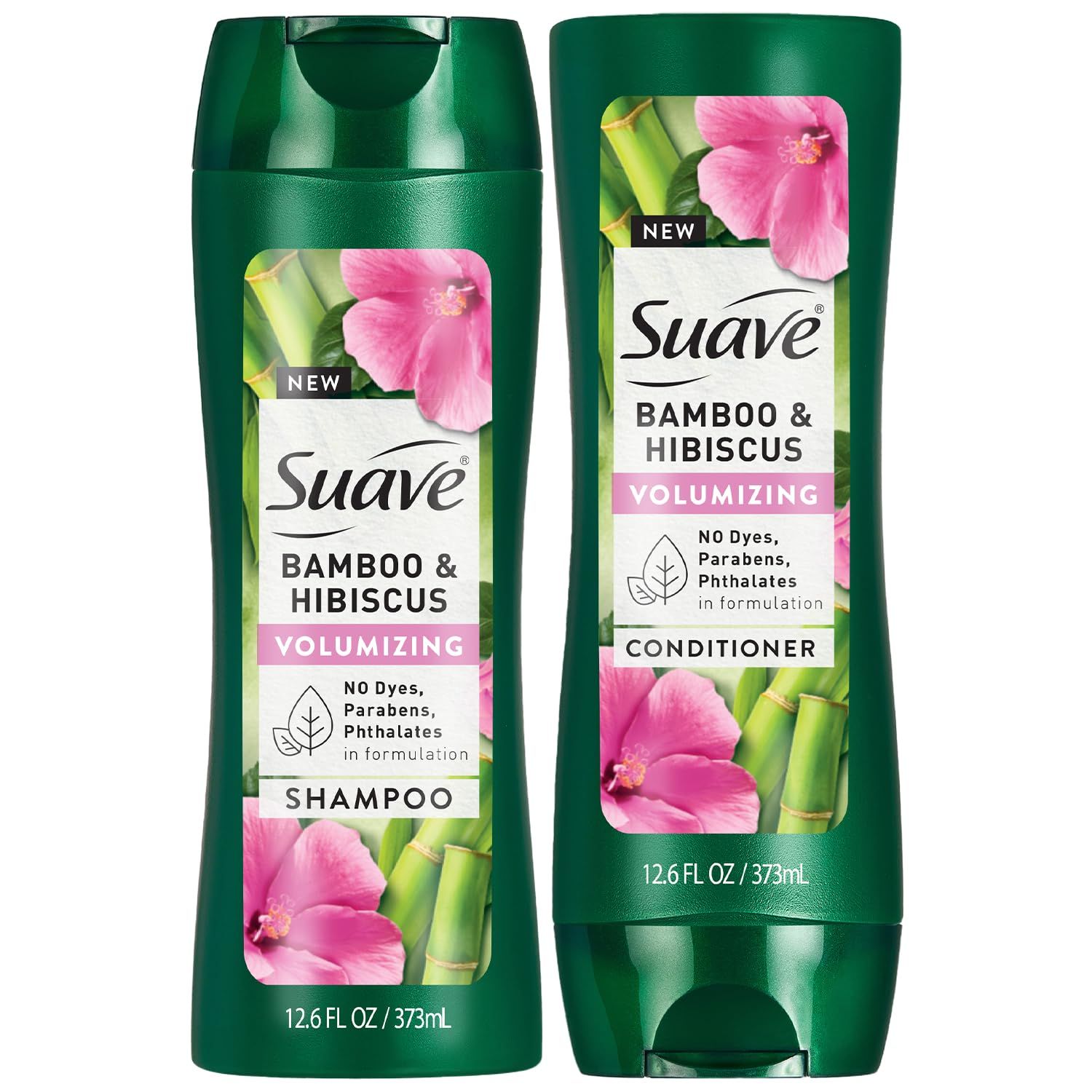 Suave Shampoo and Conditioner Set, Bamboo &amp; Hibiscus - Volumizing Hair Products for Flat, Fine Hair, 12.6 Oz Ea