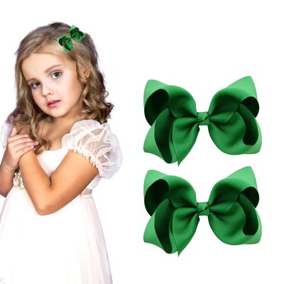 3 Inch Green Hair Bow Clips for Girls - Set of 2
