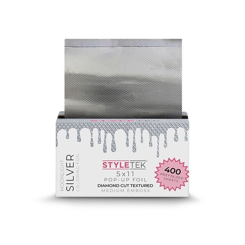 STYLETEK 5X11 Pop-Up Foil Sheets, Diamond Embossed, 400 Sheets per box, Aluminum Silver Foil, Salon Professional Hair Foil