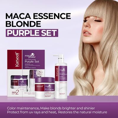 Karseell maca power Purple Hair Mask and Purple Shampoo Set, Neutralizes Brass & Yellow Tones for Blonde, Gray, Silver Color Treated Hair, 2 x 16.9floz