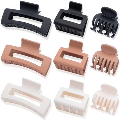 GlowMyst 9PCS Matte Hair Clips for Women - Large Claw Clips for Thick and Thin Hair, Small and Mini Hair Clips, Strong Hold Hair Claw Clips, Ideal for All Hair Types, Neutral Colors