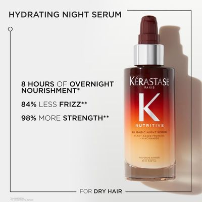 KRASTASE Nutritive 8H Magic Night Hair Serum, Overnight Hydrating Treatment for Dry Hair, Intensely Nourishes, Detangles &amp; Prevents Frizz for All Hair Types, 3.04 Fl Oz