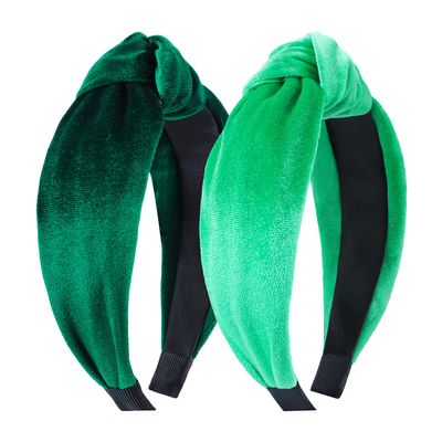 YanJie St.Patrick Knotted Headband - Velvet Irish Green Wide Knot Hair Band for Women, Saint Patrick&#39;s Day Accessories