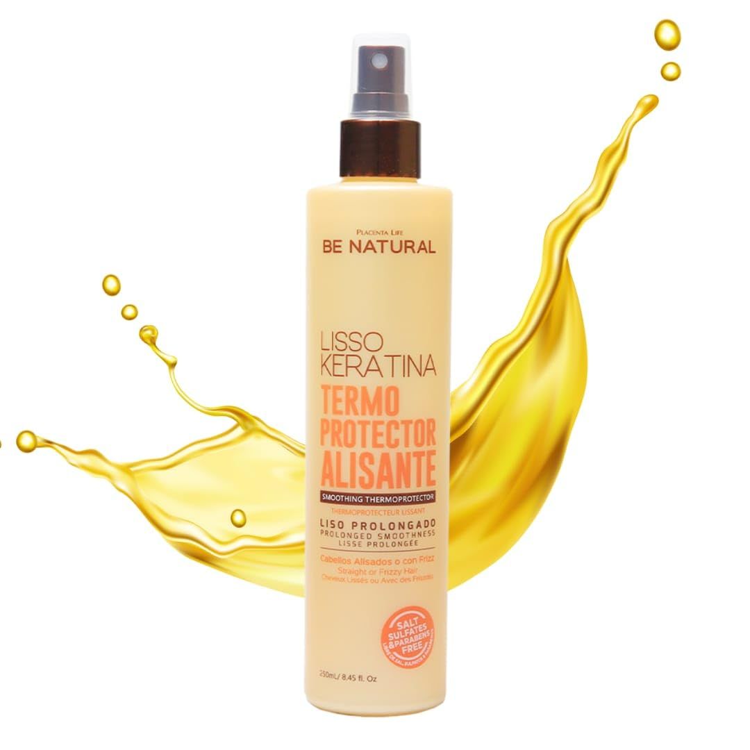 Be Natural Lisso Keratina Termoprotector Alisante (1 Pack) - Protege y Cuida Tu Cabello con Keratina y Acabado Suave
