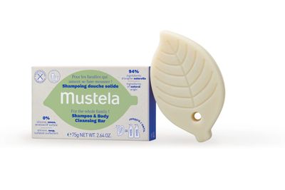 Mustela Solid Shampoo &amp; Body Cleansing Bar for Baby, Kid &amp; Adult - with Avocado Oil &amp; Olive Oil - Fragrance-Free, Plastic-Free, Vegan &amp; Biodegradable Formula - 2.64 oz.