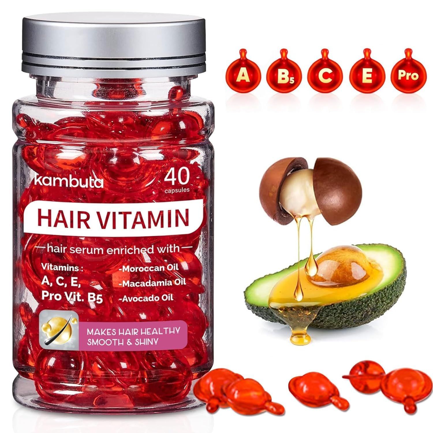 Kambuta Hair Serum: No Rinse Hair Treatment for Frizzy and Dry Damaged - Enriched Vitamin A C E Pro B5 Moroccan Macadamia Avocado Oils - Hair Vitamin Repair for Women Men