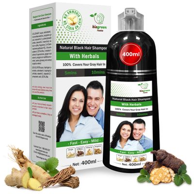 Ammonia-Free Herbal Hair Shampoo - Effectively Covers Gray Hair for Men and Women - Natural Color and Herbal Nourishment - No Stain on Skin - Natural Black (400 ml)