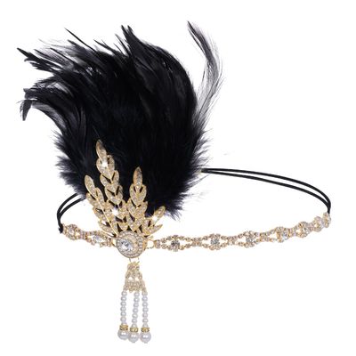 Tongcloud 1920s Flapper Feather Headband Roaring 20s Gatsby Headpiece Women&#39;s 1920s Headband Flapper Feather Headpiece (Black)