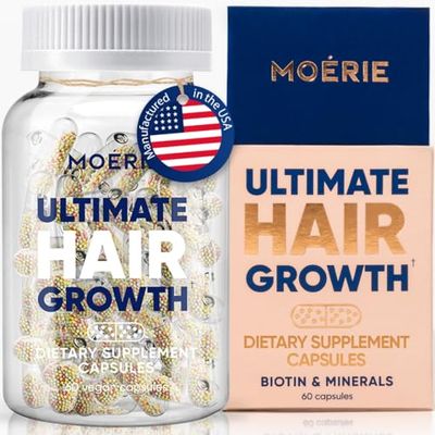 Moerie Ultimate Hair Boost Supplement for Women &amp; Men - Hair, Skin, Nails Vitamins with Biotin &amp; Minerals for Hair Health - Thicker Hair - 60 Capsules