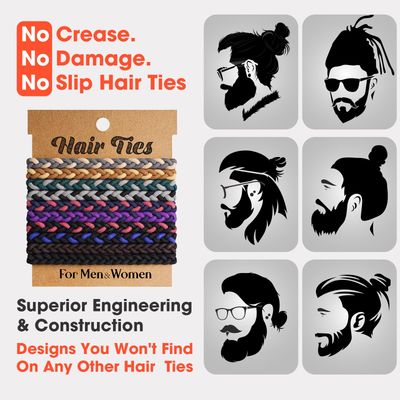 EasYoung 10pcs Braided Hair Ties for Thick, Curly Hair - No Crease Coils for Men's Buns &amp; Women's Long Hair