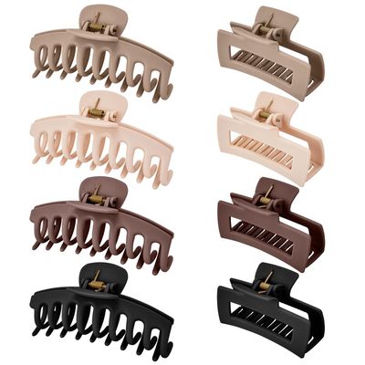 Mia Klein Hair Claw Clips for Women Thick Thin Hair, Non-Slip Matte 4.3 Inch Large Hair Clips Strong Hold Jaw Clip And 3.5 Inch Medium Claw Clips for Curly Hair, 8 Pack, Neutral Colors