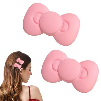 Pink Bow Hair Clips for Girls and Women - Set of 2 Alligator Barrettes, Fashion Hairpins with Bows