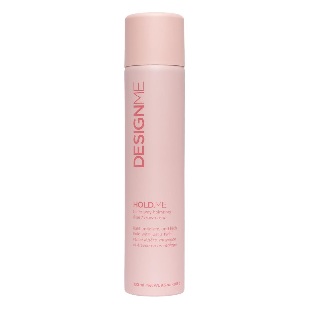 HOLD.ME Three-Way Hairspray by DESIGNME | Hairspray with Light, Medium, &amp; High Hold Options | Extra Hold Hair Spray with Thermal Protectors &amp; Vitamin B5 | Scented Hair Setting Spray, (9.5 Oz)