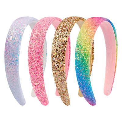 Tihebax Girls Headbands Glitter Rainbow Headband Women Girls Sparkly Pink Headband Gold White Hair Band for Girls Headbands Bling Head Bands Girls Hair Accessories for Party Holiday Back to School