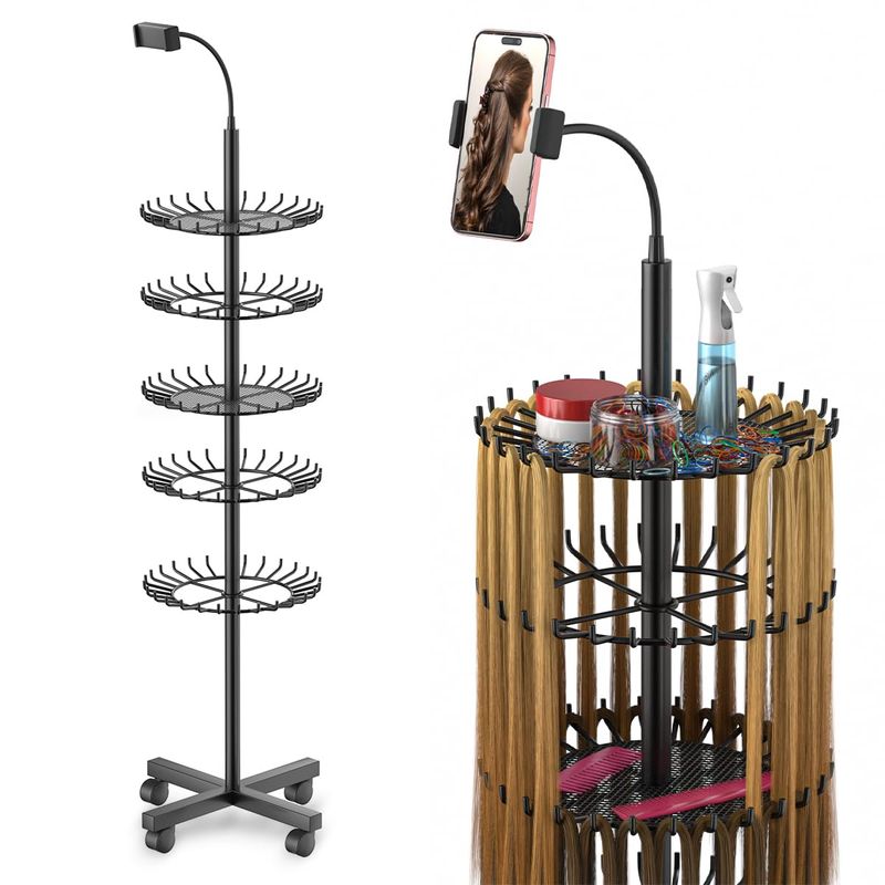 TERIBEYI Braiding Hair Rack Standing Hair Extension Holder Hanger with 140 Pegs - Braiding Hair Rack &amp; Divider Stand for Displaying and Separating Hair