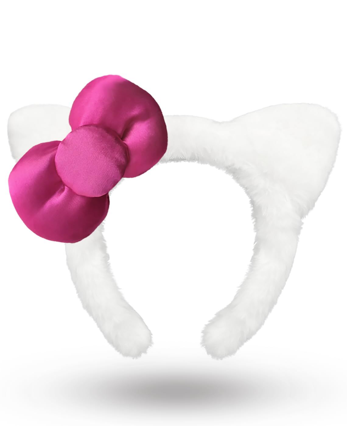 MKPEMEBR Kitty Headband with Pink Bow Cute White Cat Ears Hairband Chirtmas Presents for Girls Women
