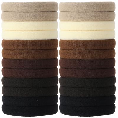 SUTHIA Brown Nylon Hair Ties for Women Girls, 120Pcs Hair Bands Elastic Ponytail Holders for Thick, Curly, Medium Hair Elastics No Damage Soft Seamless Ouchless Cloth Fabric No Crease Hair Tie Bulk