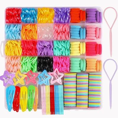 YGDZ Toddler Hair Accessories Set, 1000PCS Colorful Hair Accessories Set for Little Girls, Xmas Hair Stuff for Girls, Elastic Baby Hair Ties Kit with Hair Clips