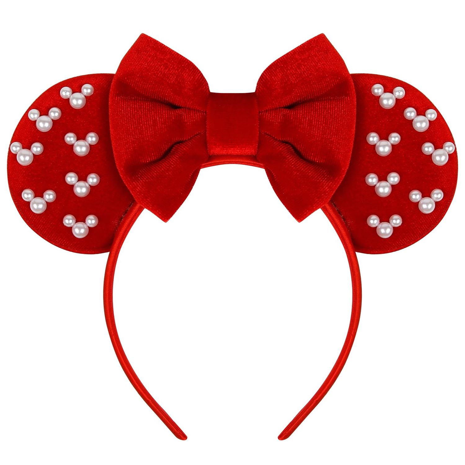 WOVOWOVO Mouse Ears Headbands for Women Red Bow Pearl Hairbands Velvet Headband Hair Accessories