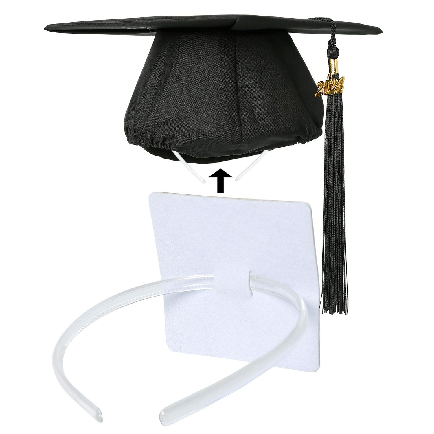 PUNCHMAN Clear White Graduation Cap Headband, 2024 New Grad Decorative Headband, Secures Cap and Hairstyle